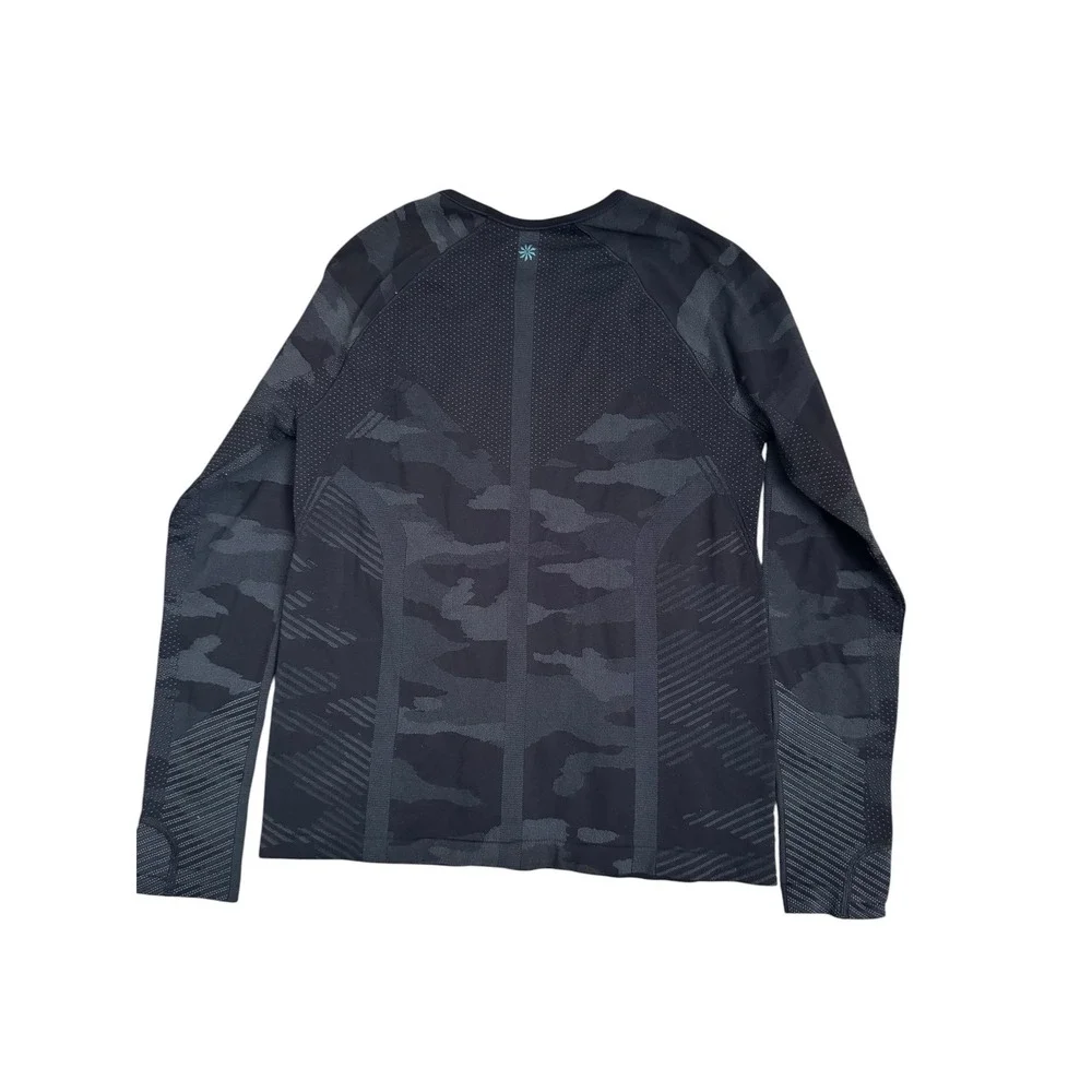 Athleta Girl Camo Seamless Long Sleeve Top Black Grey Girls XL 14 Thumbholes
